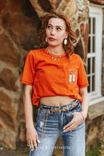 Load image into Gallery viewer, Rust Giddy Up Boots Contrast Embroidered Short Sleeve Tee

