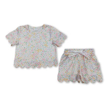 Load image into Gallery viewer, Short sleeves floral scallop kids girls summer outfit
