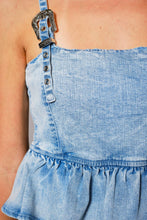 Load image into Gallery viewer, Western Buckle Denim Peplum Top
